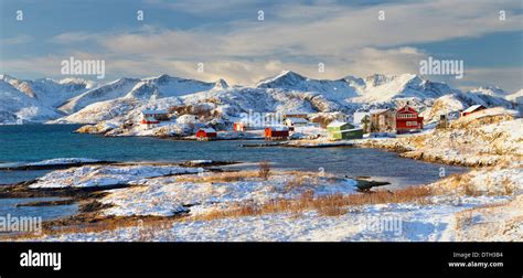 Sommaroy, Tromso county, Norway : scattered houses by the sea during Stock Photo, Royalty Free ...