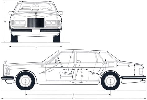 Rolls-Royce Silver Spirit 1981 Blueprint - Download free blueprint for 3D modeling