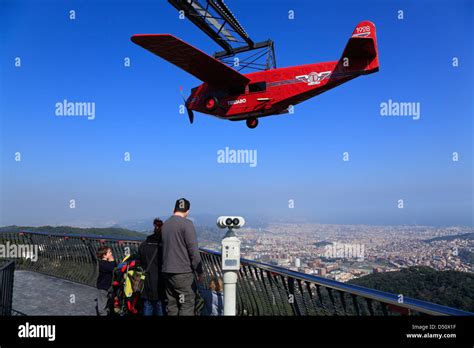 Tibidabo amusement park on mountain Tibidabo, nostalgic red plane Stock Photo, Royalty Free ...