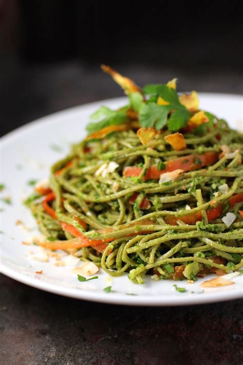 Edamame Spaghetti with Kale Cilantro Pesto - Taste With The Eyes