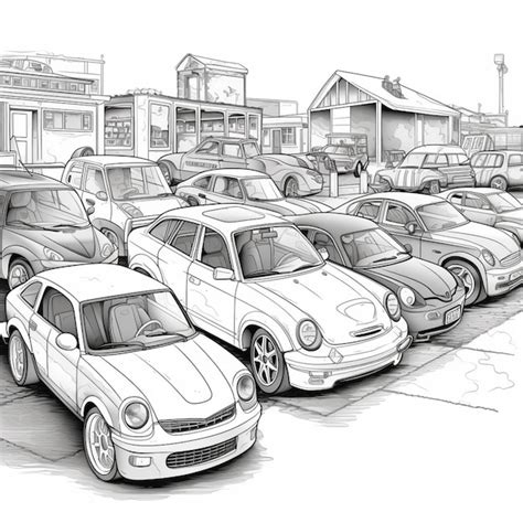 Premium AI Image | A drawing of cars in a parking lot.