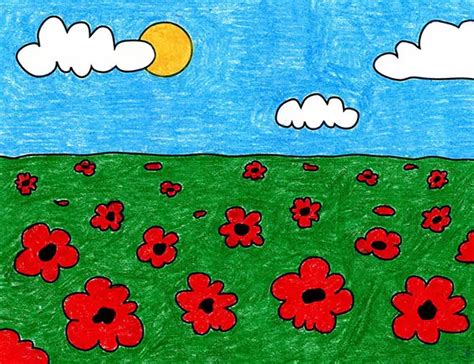 Easy How to Draw a Poppy Field Tutorial and Poppy Coloring Page - Allen ...