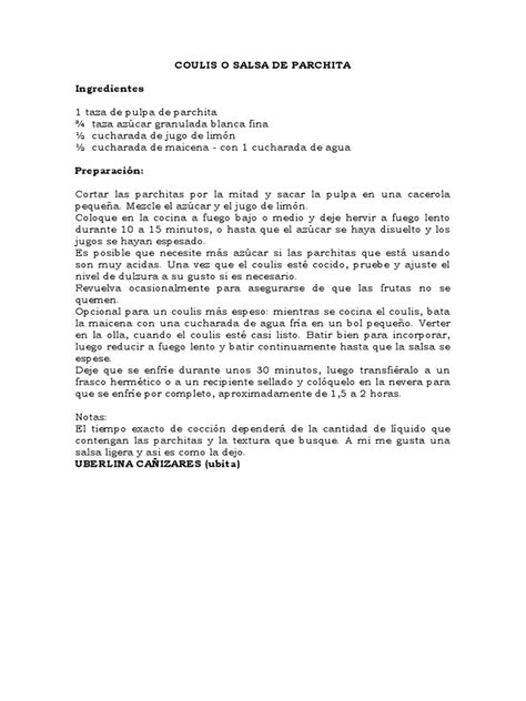 Coulis o Salsa de Parchita | PDF