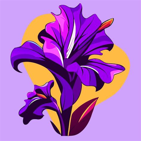 Premium Vector | Purple iris flower with bright yellow elements on the petals spring