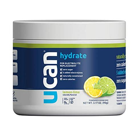 UCAN Hydrate Electrolyte Powder Jar with 5 Key Electrolytes - Lemon-Lime Flavor. Sugar Free, 0 ...