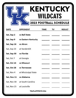 Printable 2023 Kentucky Wildcats Football Schedule