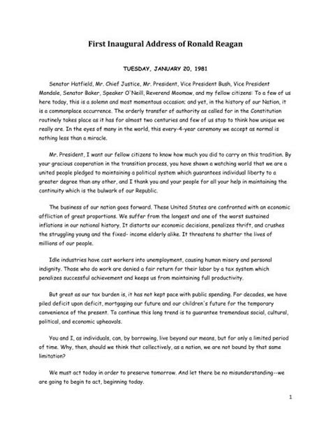 Ronald Reagan's First Inaugural Address. - Historyteacher.net