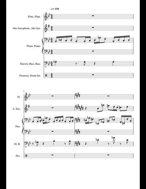 Undertale Heartache Quintet sheet music for Flute, Piano, Alto Saxophone, Bass download free in ...