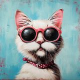 5D Diamond Painting Pink Glasses White Cat Kit - Bonanza Marketplace