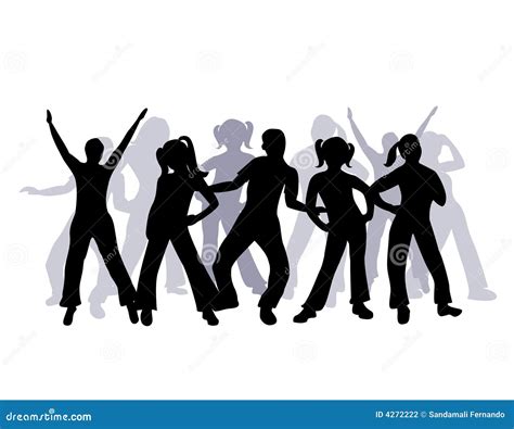 Silhouette Group Of People Dancing Stock Photography - Image: 4272222