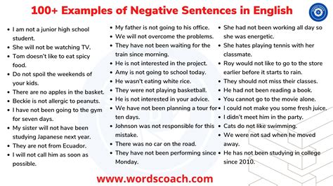 100+ Examples of Negative Sentences in English - Word Coach