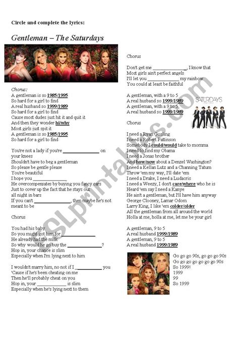 Gentleman - The Saturdays SONG - ESL worksheet by FabricioCruz25