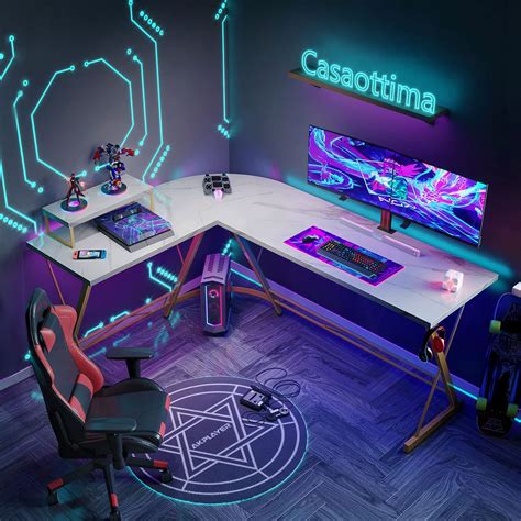 L Shaped Gaming Desk, Home Office Desk with Round Corner Computer Desk ...