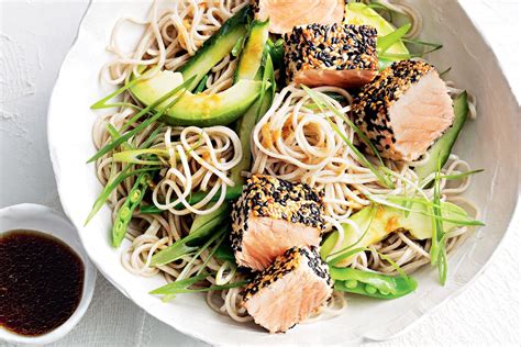 Sesame-crusted Salmon & Soba Noodle Salad | Soba noodles salad, Lentil dishes, Crusted salmon