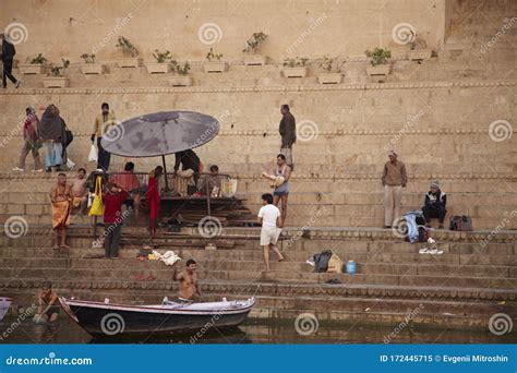 Varanasi, India- the Ganges River Bank. Ritual Bathing in the River ...