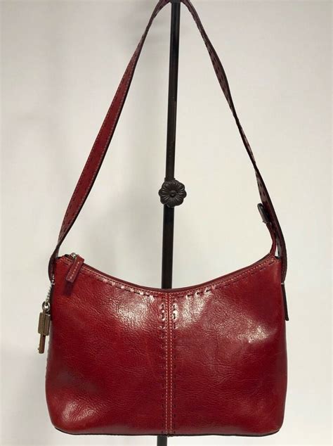 FOSSIL Red Leather Shoulder Bag w/Top Stitching #Fossil #ShoulderBag | Leather shoulder bag ...