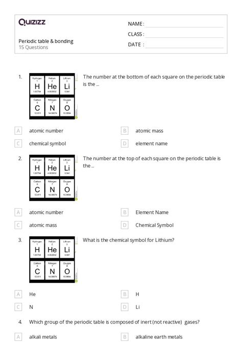 50+ periodic table worksheets for 9th Class on Quizizz | Free & Printable