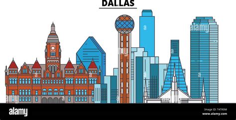 Dallas , United States, outline travel skyline vector illustration ...