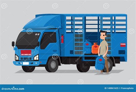 Liquefied Petroleum Gas Cylinders Delivery Lorry And Deliveryman ...