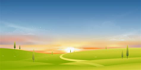 Spring Nature Background of Green Field Landscape with Sunrise Sky ...