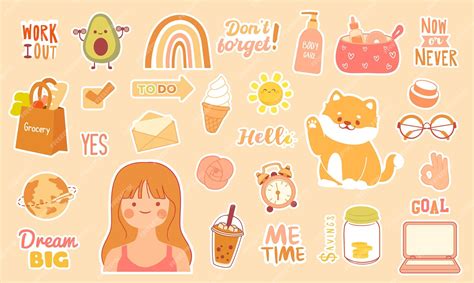 Premium Vector | Diary stickers words characters and quotes for planner ...