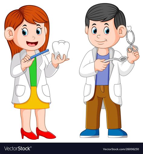 illustration of the two dentist are holding the tool for practicum ...