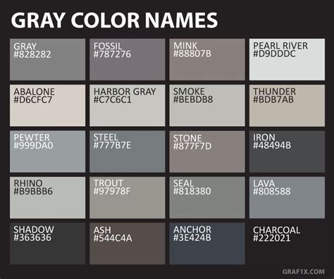 Color Chart Shades Of Grey
