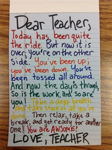 a note written on paper that says dear teachers