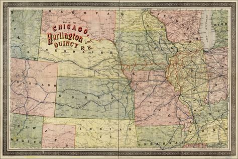 24x36 Poster Map Of Chicago Burlington & Quincy Railroad 1879