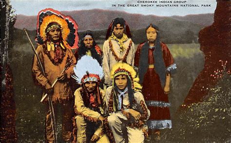 Cherokee Indian Group Great Smoky Mountains National Park Indian Postcard | OldPostcards.com