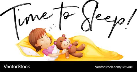 Phrase time to sleep with little girl in bed Vector Image