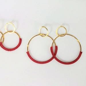 Red Hoop Earrings, Gold Hoop Earrings for Women, Gold Hoops,double Hoop ...