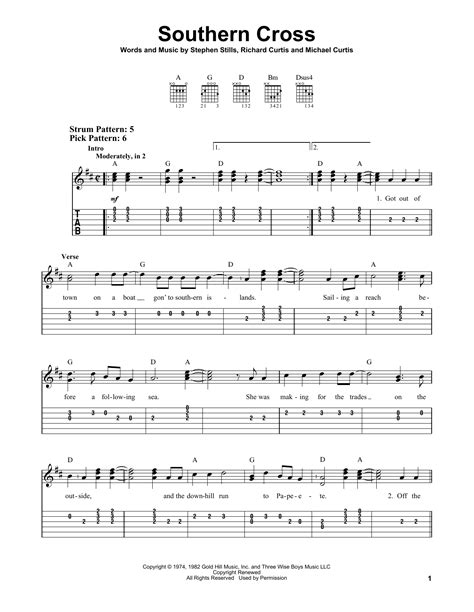 Southern Cross (Easy Guitar Tab) - Print Sheet Music Now