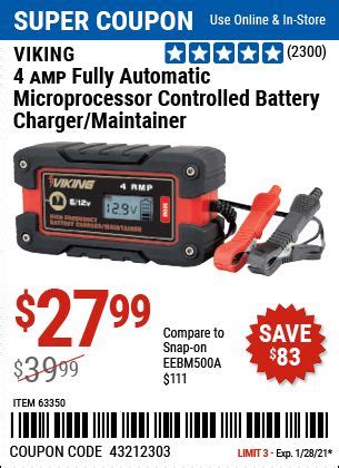 VIKING 4 Amp Fully Automatic Microprocessor Controlled Battery Charger/Maintainer for $27.99 ...