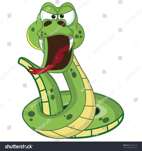 Hissing Cartoon Snake. A Hissing Cartoon Green Snake With Tongue ...