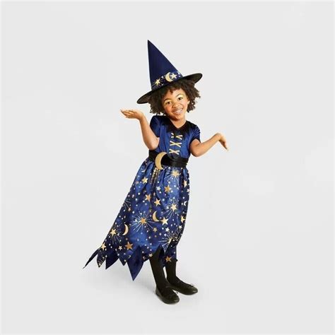 Kids Navy Moonlight Witch Halloween Costume with Hat Small 4-6 Wizard Dress Up | eBay