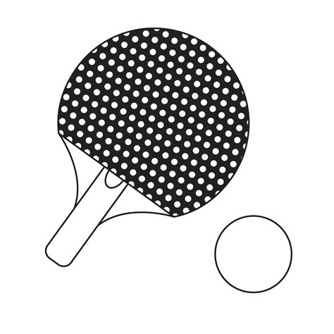 Ping pong paddle with ball monochrome flat vector object. Rubber racquet with pingpong ball ...