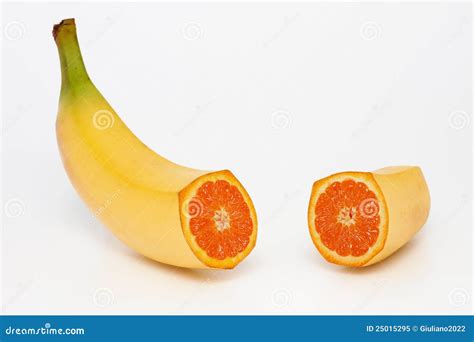 Banana Containing An Orange Stock Image - Image of fresh, banana: 25015295