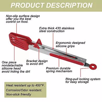 Kitchen Tongs for Cooking Stainless Steel Tongs with Stands Silicone ...