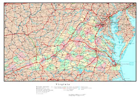 Large detailed administrative map of Virginia state with roads ...