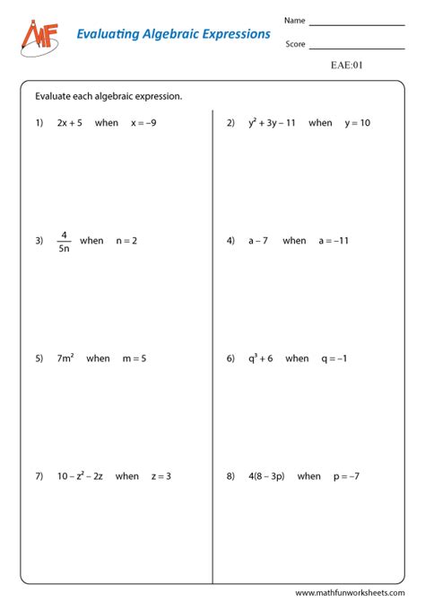 Algebraic Expressions worksheets: Practice and Master Essential Skills