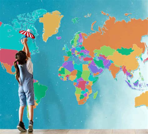 Political colorful world map wall mural - TenStickers