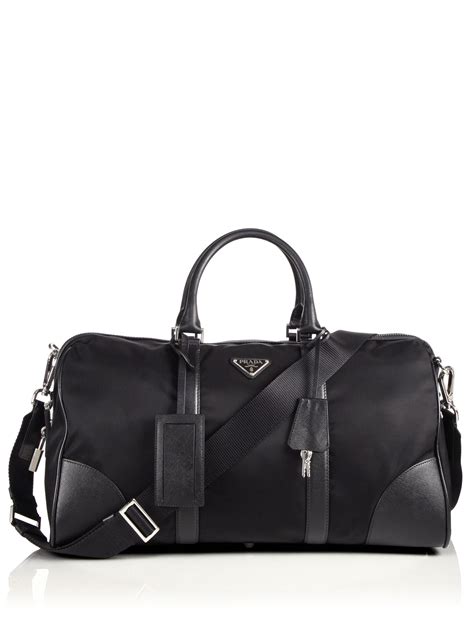 Prada Nylon & Saffiano Leather Duffel Bag in Black for Men | Lyst