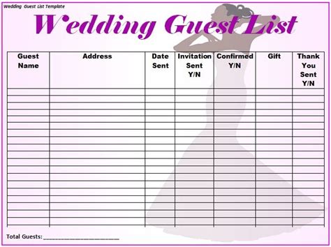 Printable Wedding Guest List Templates | Wedding planner checklist ...