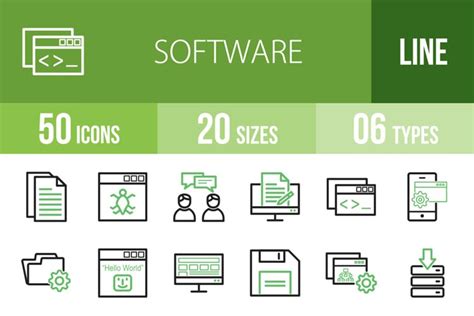 50 Software Development Line Green & Black Icons
