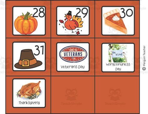 November Thanksgiving Theme Calendar Pieces by Teach Simple