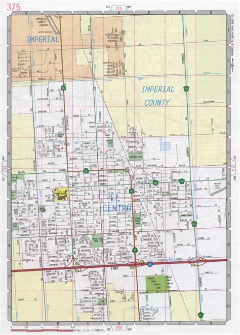 Map of El Centro city, Imperial county California. Free large detailed road map