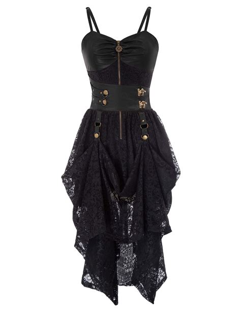 Scarlet Darkness Womens Gothic Steampunk Dress Splice Faux Leather High ...