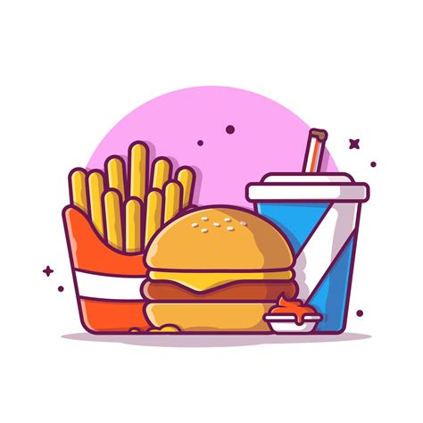 Burger, French fries And Soft Drink Cartoon Vector Icon Illustration ...
