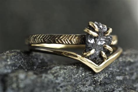 Organic Raw Black Diamond Engagement Ring. Raw Black Diamond Ring ...